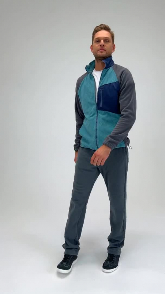 Толстовка КОТПРОФИ (КОТПРОФИ) комбинированная бирюза/серая, на молнии